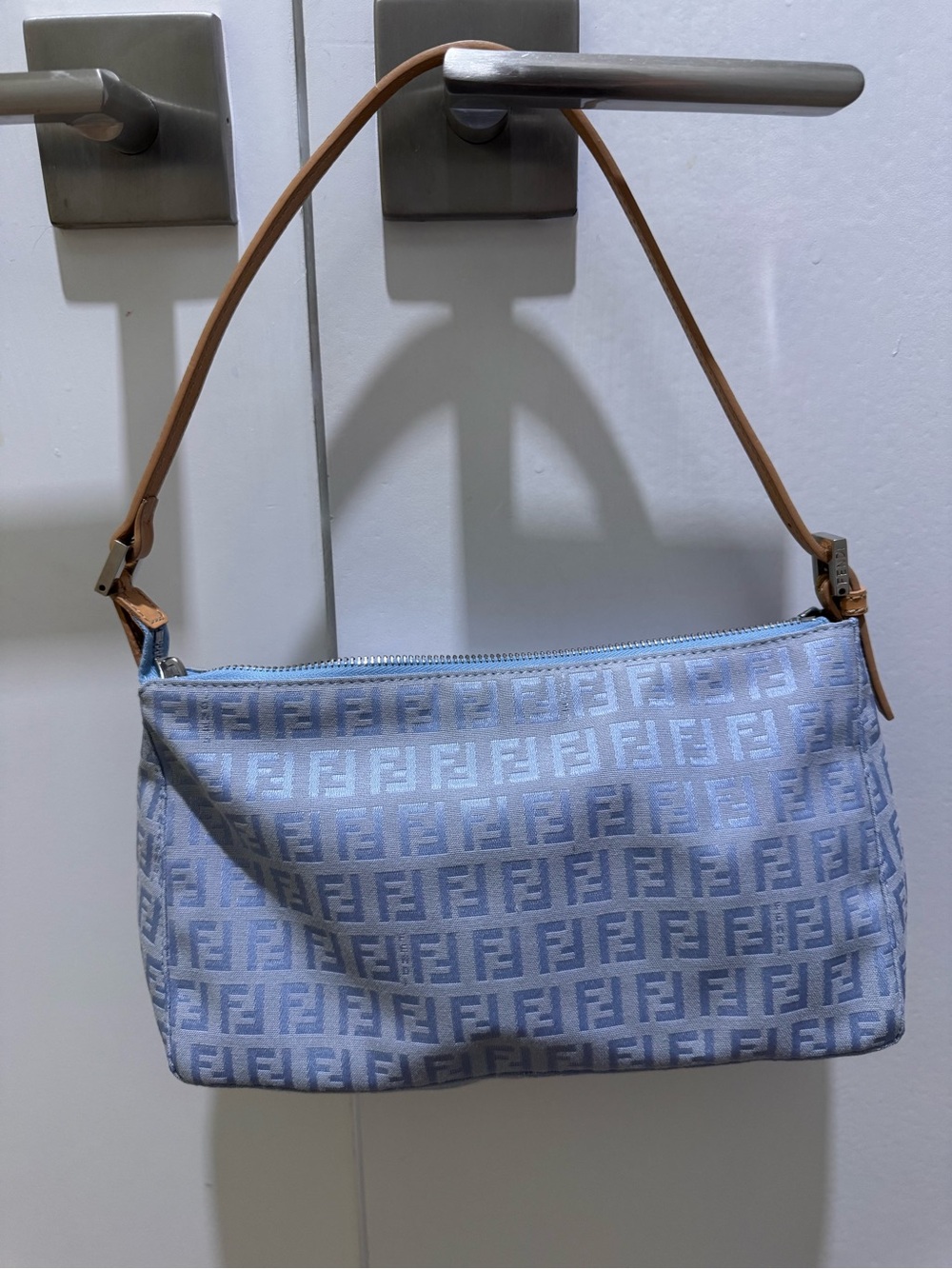 Fendi FF Zucchino Pochette Baby Blue Like New Vintage - Picture 6 of 8